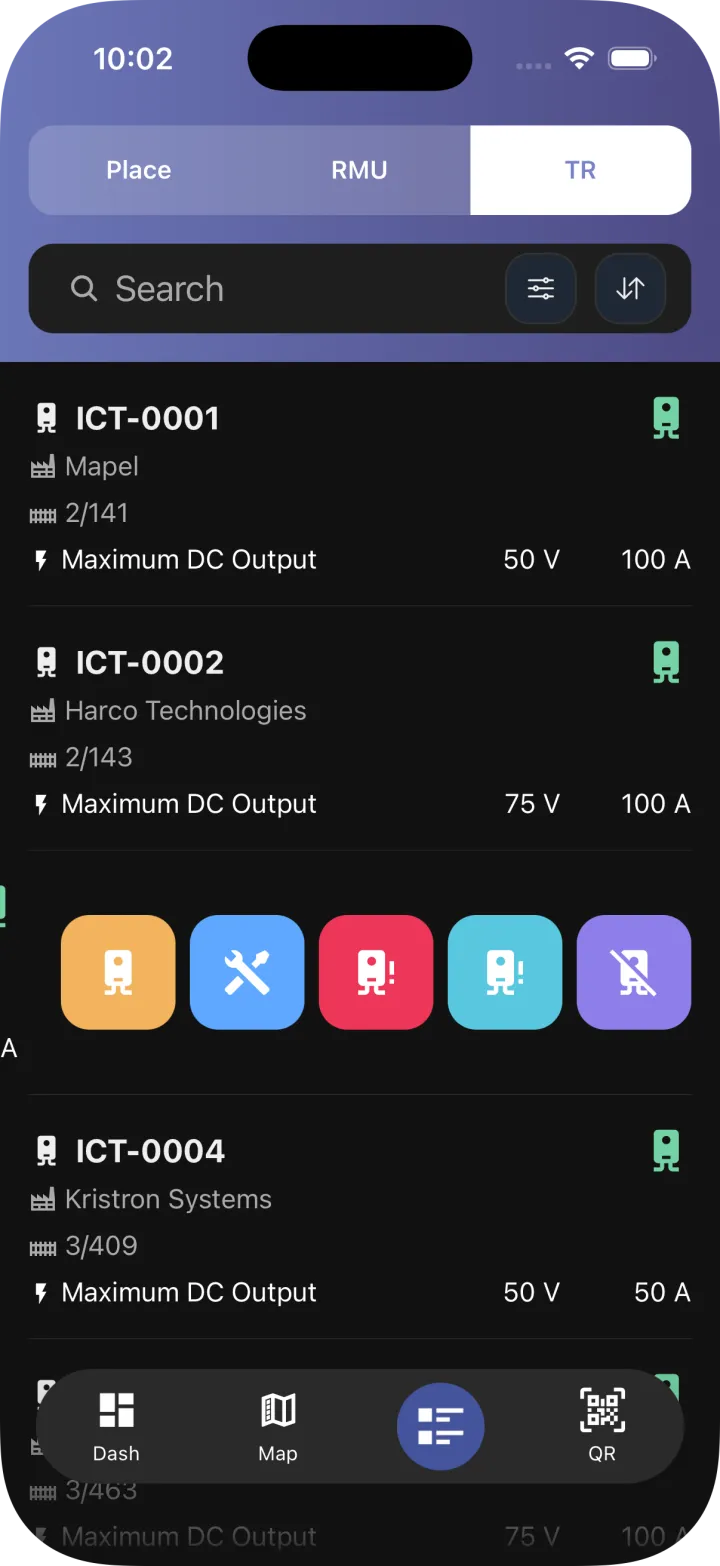 Asset Maintenance Operations Platform mobile asset list
